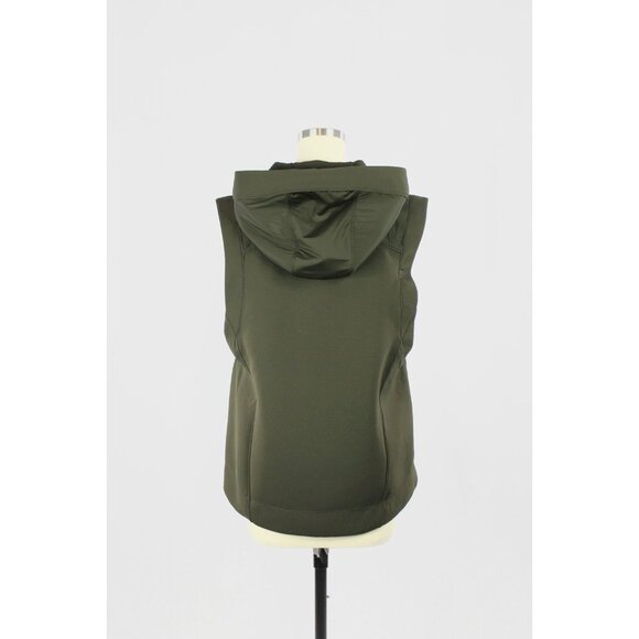 LULULEMON Re-Form Dark Olive Green Stretch Glyde Waterproof Hooded Vest, Size 8 - Picture 7 of 16